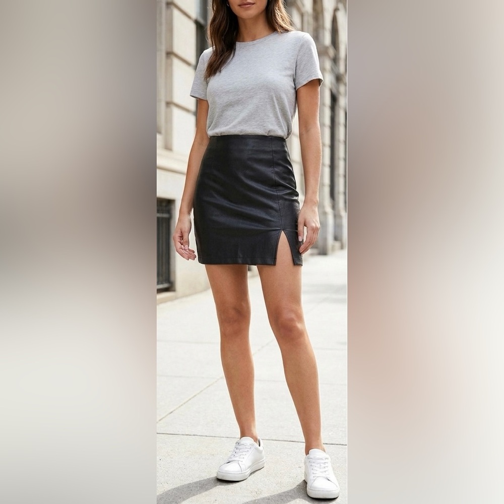 Stradivarius Black Faux Leather Mini Skirt